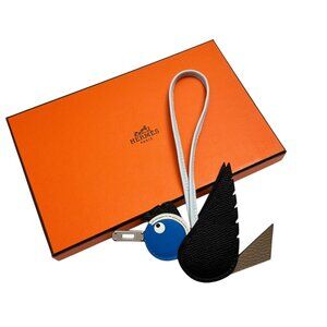 HERMES Birdy Bag Charm "Bleu Hydra" Milo Leather & Black Epsom PHW